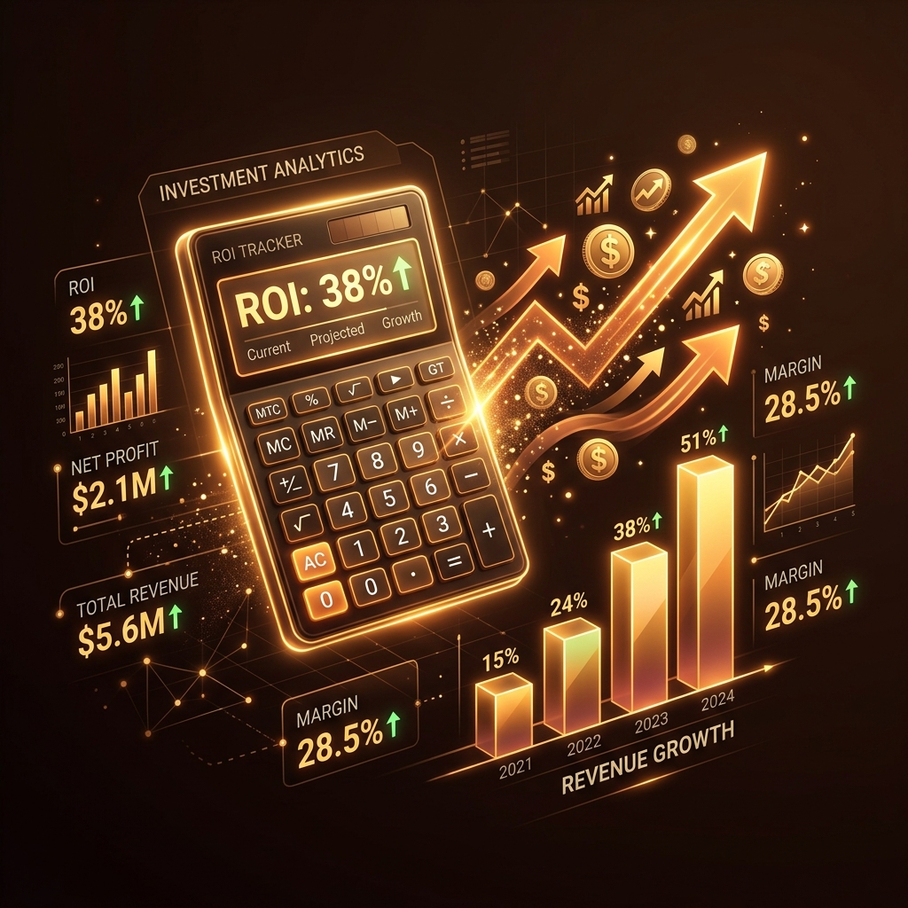 Futuristic Analytics Dashboard and Metrics - Enterprise SEO ROI Calculator