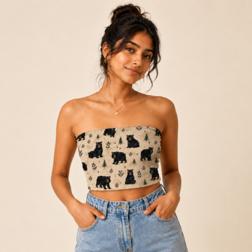 Black Bear Printed Tube Top