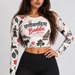 Chhattisgarhiya Baddie Full Sleeve Crop Top - White