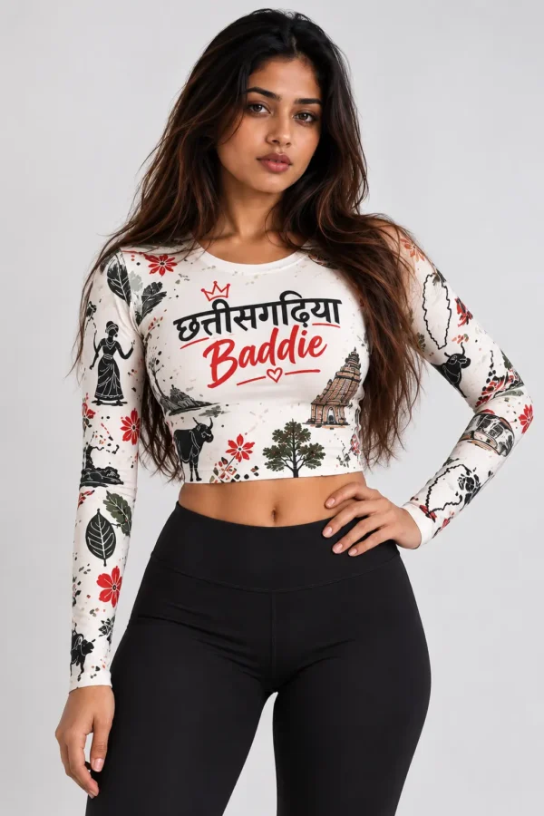 ChatGPT Image Sep 20, 2026, 06_03_01 PM Chhattisgarhiya Baddie Full Sleeve Crop Top - White