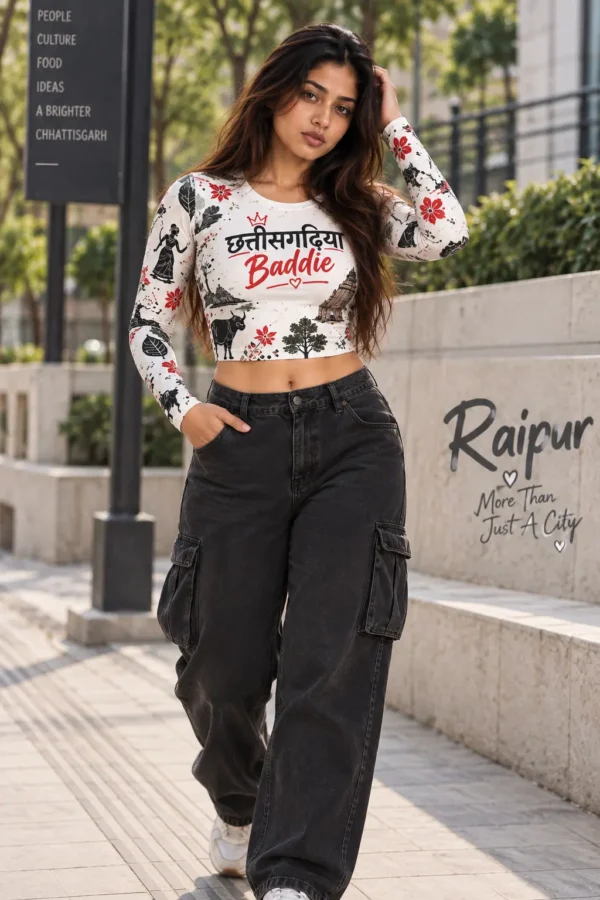 ChatGPT Image Sep 20, 2026, 06_05_53 PM Chhattisgarhiya Baddie Full Sleeve Crop Top - White