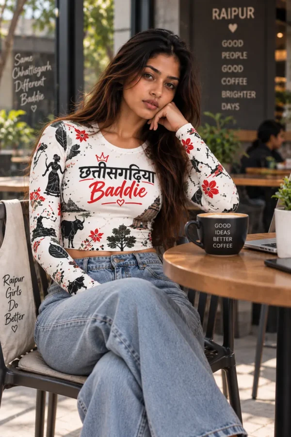 ChatGPT Image Sep 20, 2026, 06_07_09 PM Chhattisgarhiya Baddie Full Sleeve Crop Top - White