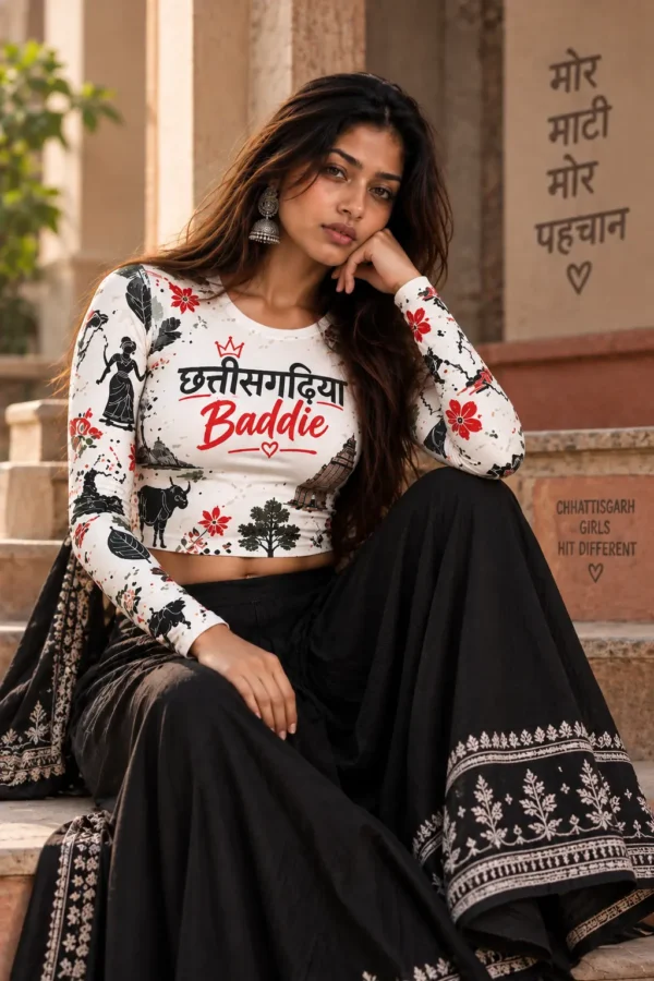 ChatGPT Image Sep 20, 2026, 06_08_22 PM Chhattisgarhiya Baddie Full Sleeve Crop Top - White