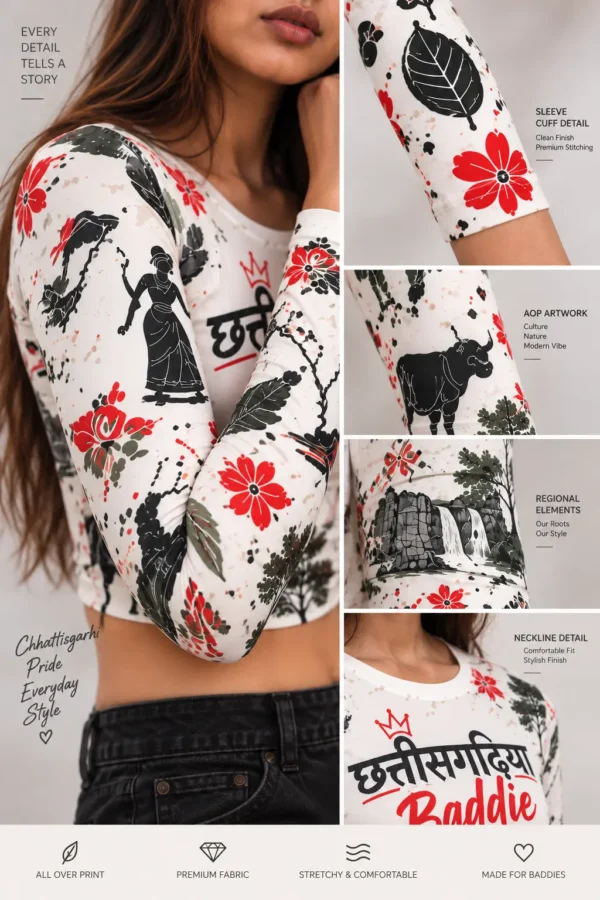 ChatGPT Image Sep 20, 2026, 06_10_28 PM Chhattisgarhiya Baddie Full Sleeve Crop Top - White